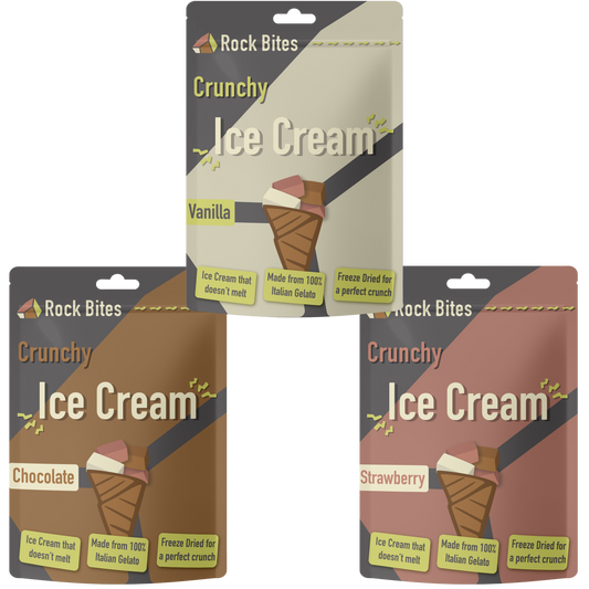 Rock Bites - Freeze Dried Ice Cream 3 Bag Combo - Vanilla , Chocolate, Strawberry
