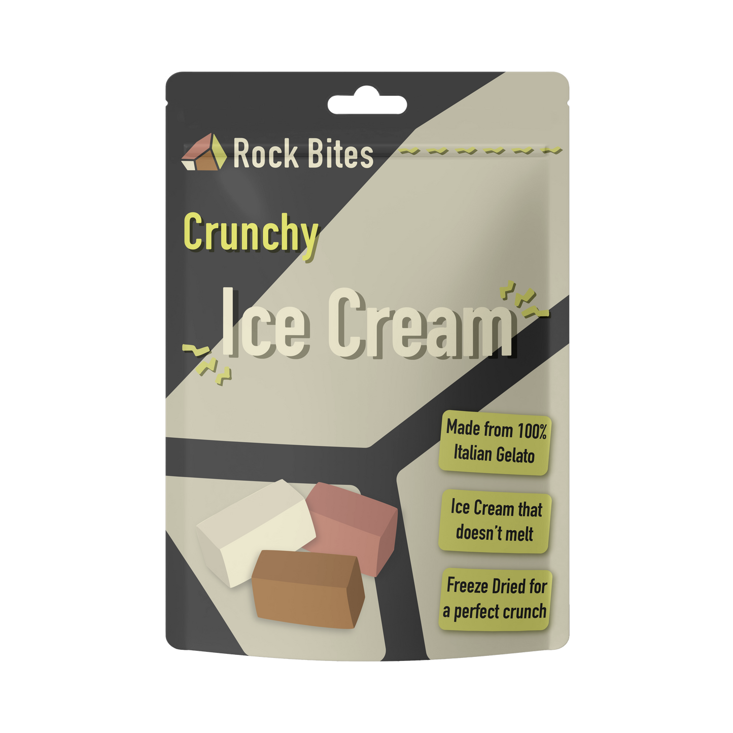 Rock Bites - Freeze Dried Ice Cream 3 Pouch Combo - 1 Vanilla , 1 Chocolate, 1 Strawberry