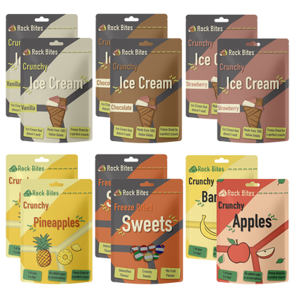 Rock Bites Freeze Dried Ultimate Crunch Box - Ice Cream, Fruit, Sweets (12 BAGS)