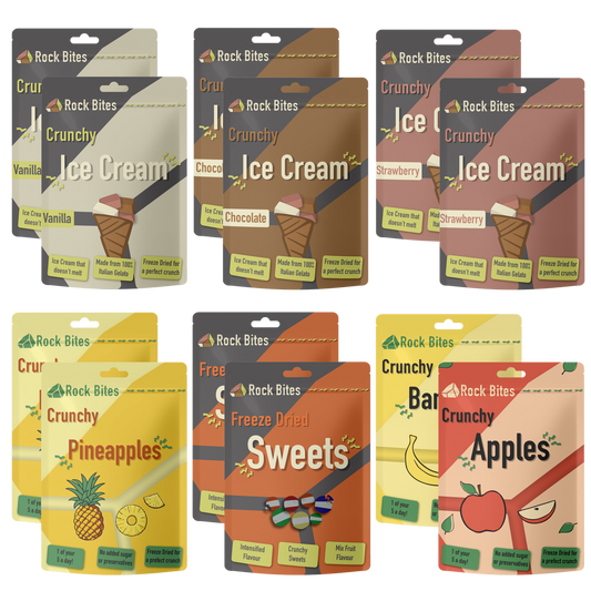 Rock Bites Freeze Dried Ultimate Crunch Box - Ice Cream, Fruit, Sweets (12 BAGS)