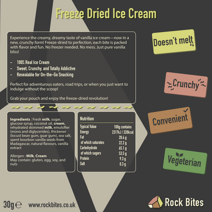 Rock Bites Freeze Dried Ice Cream - Crunchy Ice Cream that doesn't melt - 30g pouch