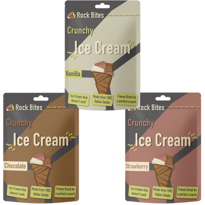 Rock Bites - Freeze Dried Ice Cream 3 Bag Combo - Vanilla , Chocolate, Strawberry