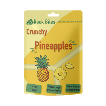 Packaging of Rock Bites Crunchy Pineapples on a white background