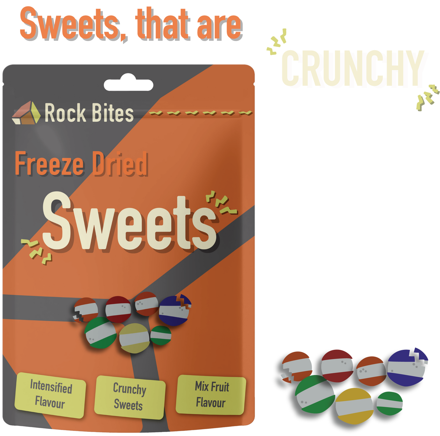Rock Bites Freeze Dried Sweets - Intensified Mixed Fruit Flavour and Satisfyingly Crunchy