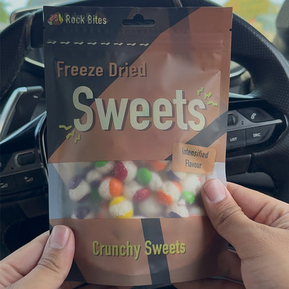 Rock Bites Freeze Dried Discovery Box - 1 rainbow sweets, 1 vanilla, 1 chocolate, 1 strawberry