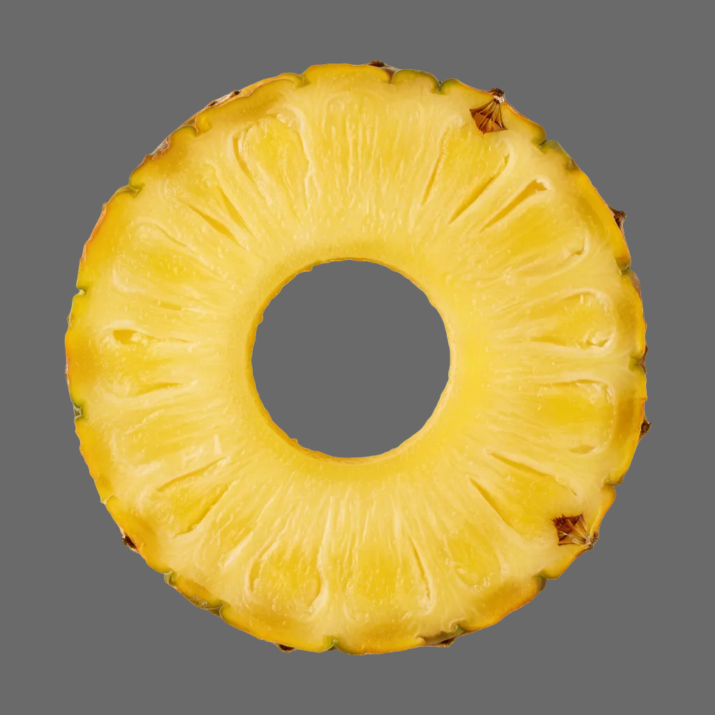Sliced pineapple ring on a white background